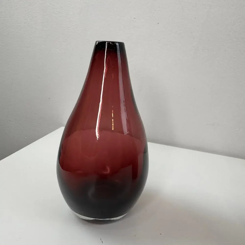 Set 2 Vintage BLENKO Pinched Donut Purple Amethyst Tulip Vase Glass Teardrop MCM